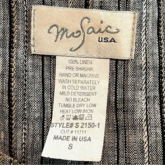 Mosaic USA Linen Tunic Top Lagenlook Flowy Striped Popover MOP Buttons Small - Picture 2 of 9